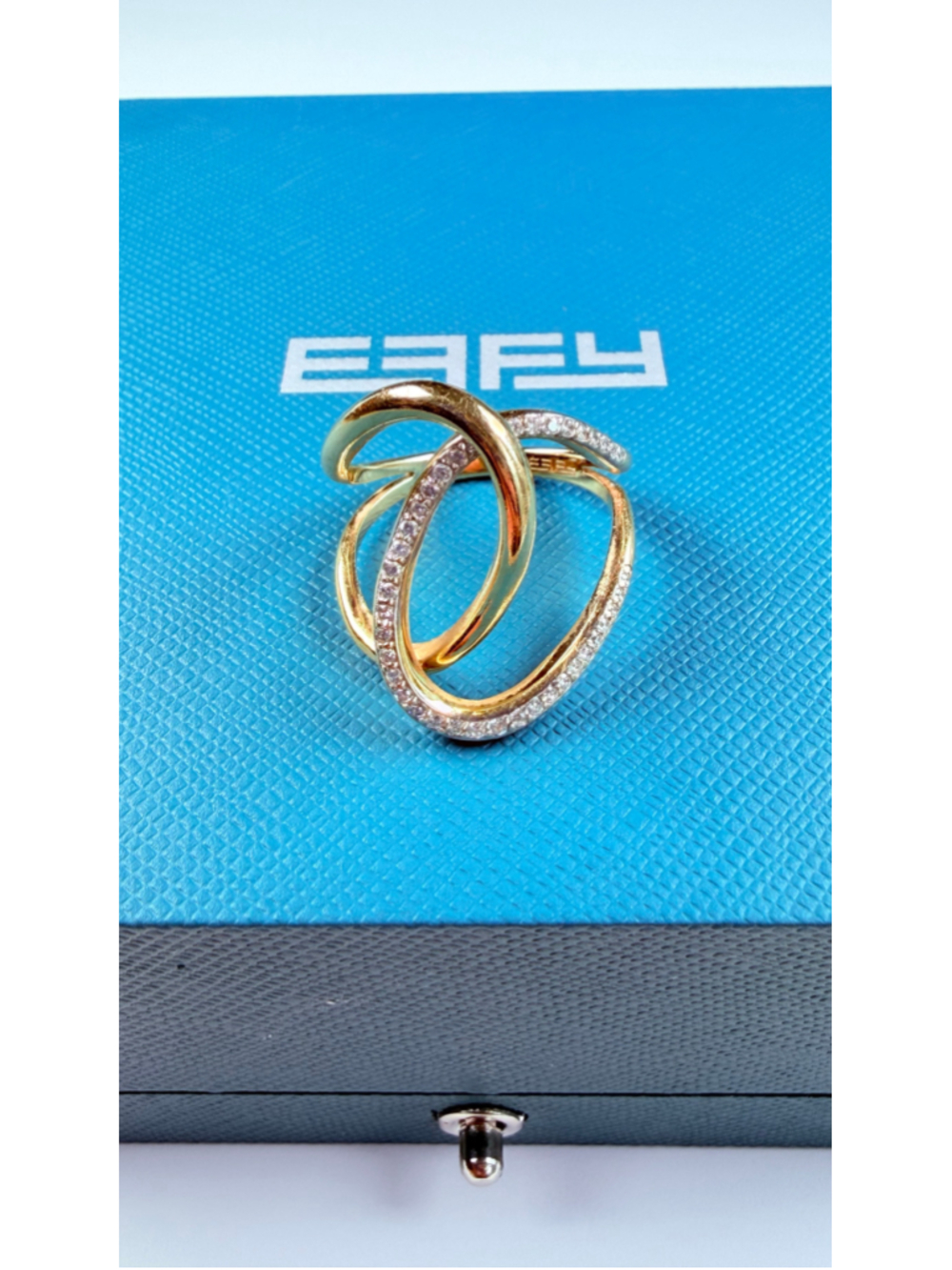 EFFY 14K Solid Yellow Gold 1/4 CT Diamond Interlocking Infinity Loop Ring $4500